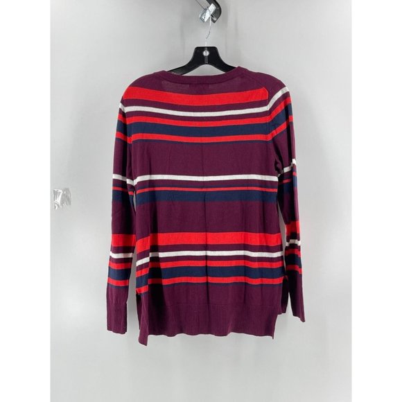 GAP Women's Knit Sweater Long Sleeve Burgundy Fall Halloween Striped Size M - Picture 4 of 7